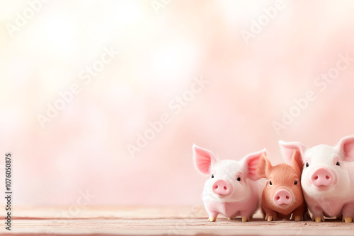 Cute piglets posing together with a soft background, perfect for animal-themed projects.