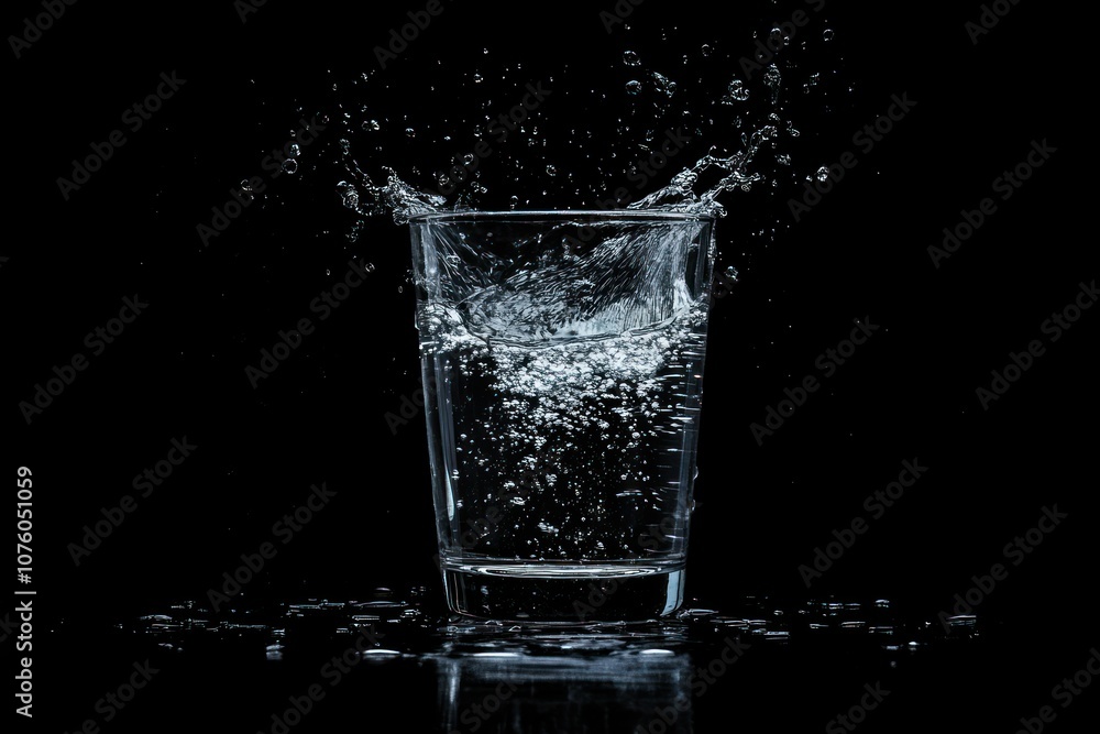 Water Splash in Glass on Black Background Water Splash in Glass on Black Background