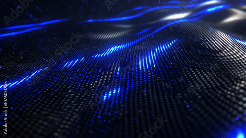 Abstract blue light waves on dark textured surface create mesmerizing visual effect, evoking sense of depth and movement in digital landscape