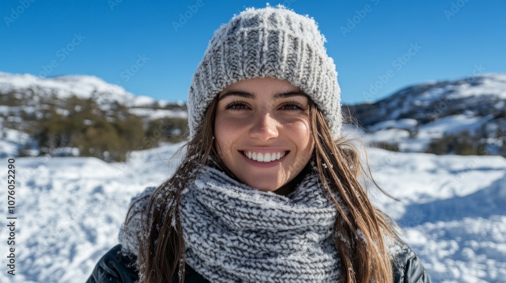 Portrait of a Woman Smiling in a Snowy Landscape Portrait of a Woman Smiling in a Snowy Landscape