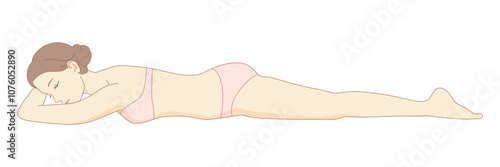 うつ伏せに寝そべっている女性のイラスト