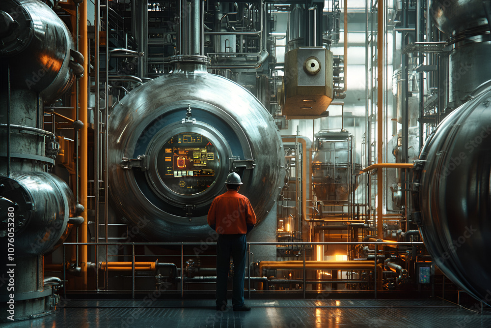 The chief engineer conducts a thorough inspection of the industrial plant's state and operations The chief engineer conducts a thorough inspection of the industrial plant's state and operations