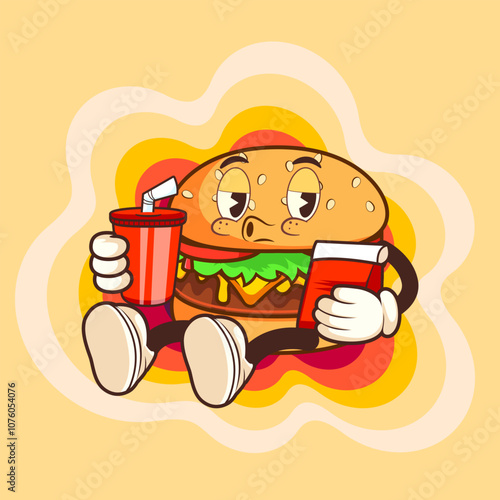 CHILLIN BURGER VINTAGE MASCOT CHARACTER ILLUSTRATION