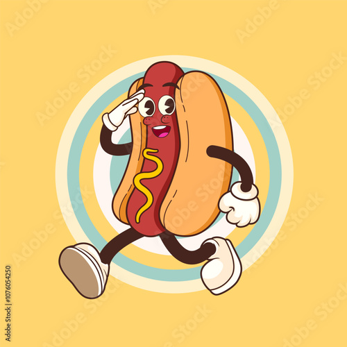 HOTDOG RESPECT  VINTAGE MASCOT CHARACTER ILLUSTRATION