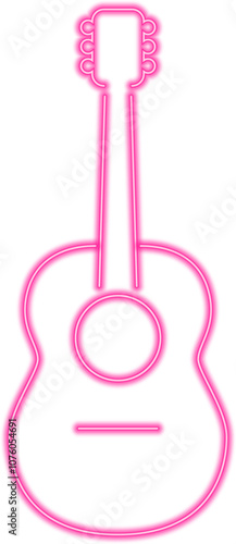 Illustration for music themed designs, posters, and digital artwork, pink glowing neon guitar illuminates with a lively and energetic glow, enhancing the visual appeal with a touch of neon brilliance.
