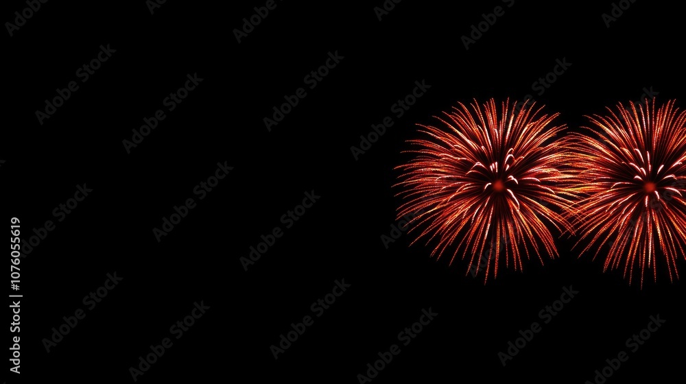Vibrant Fireworks Bursting in Orange and Red Against a Black Sky Creating a Stunning Celebration Atmosphere for New Year’s Eve or Independence Day Vibrant Fireworks Bursting in Orange and Red Against a Black Sky Creating a Stunning Celebration Atmosphere for New Year’s Eve or Independence Day