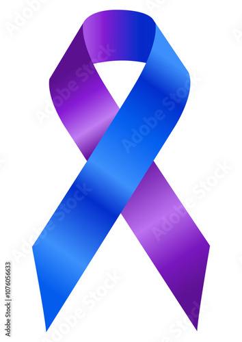 Realistic Purple Blue ribbon awareness. World Rheumatoid Arthritis Awareness Day concept. Bright medical banner, 3d tape. Healthcare concepte. EPS10. Vector template for poster, Websites Magazines