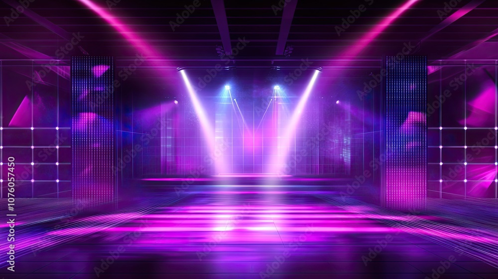 Naklejka premium Colorful Dance Floor in Nightclub with Vibrant Lighting Effects and Modern Design, Perfect for Events, Parties, or Music Festivals in an Energetic Atmosphere