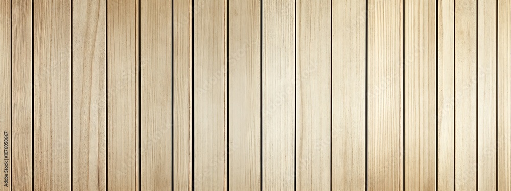 Obraz premium Wooden wall background with vertical slats, texture of natural wood paneling for interior design or backdrop. Wooden paneling wall.