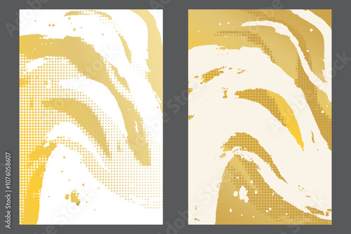 Watercolor or ink strokes in a grunge style banner template. Yellow gold grunge design template with strokes. Perfect for adding an edgy and textured look to banners, posters, and creative designs. 