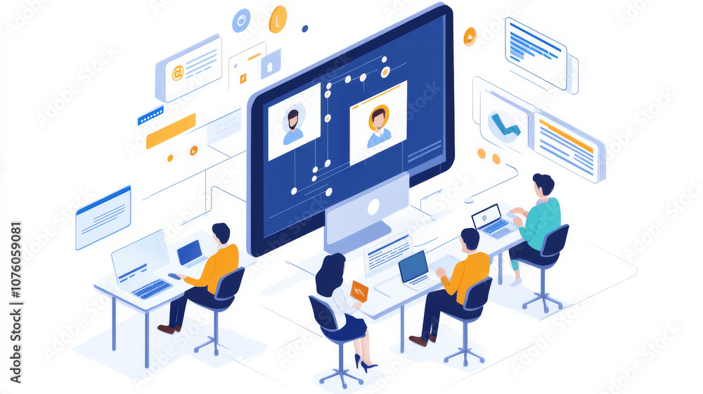 A marketing team building customer engagement tools using no-code software, customizing workflows with drag-and-drop functionality A marketing team building customer engagement tools using no-code software, customizing workflows with drag-and-drop functionality