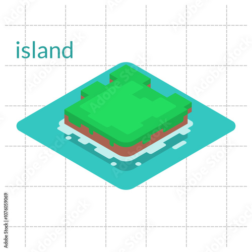 island. isometric island. vector illustration. empty island. tourist attraction. nature preserve. archipelago.