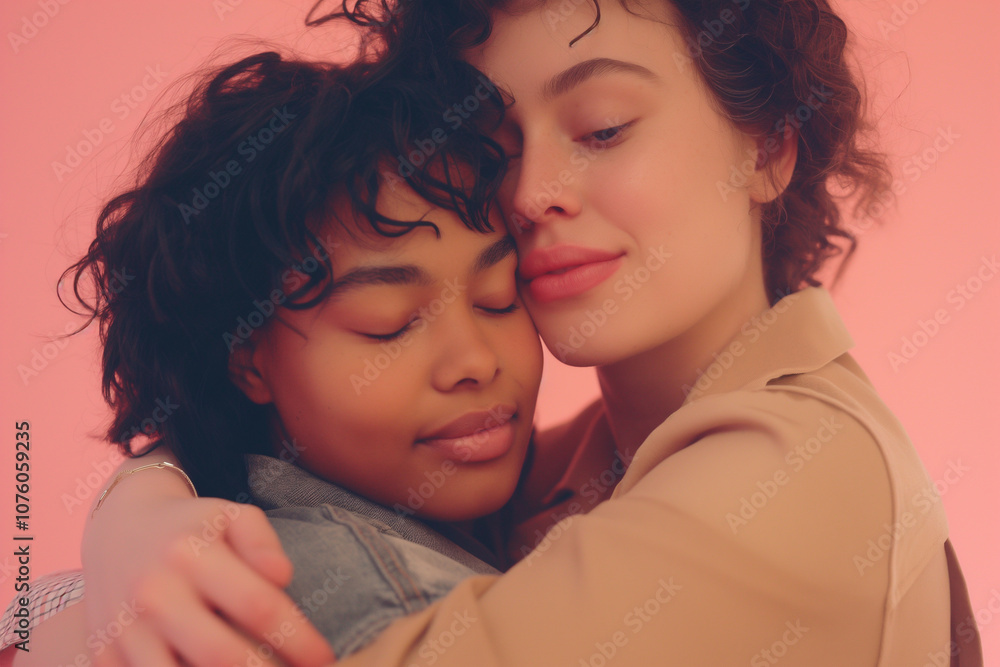 two women holding each other close up photo two women holding each other close up photo