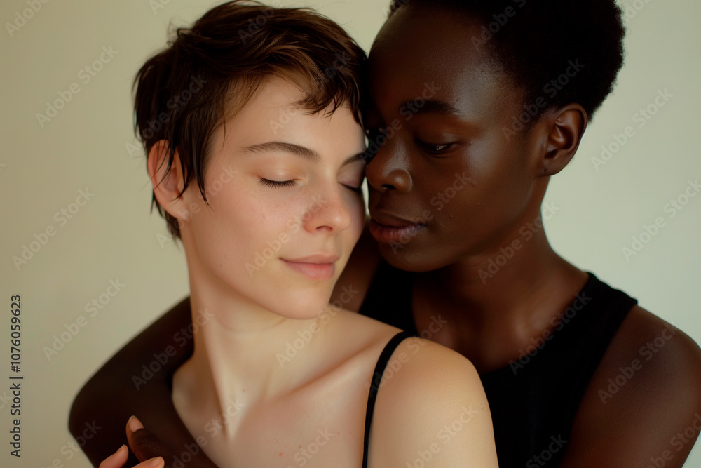 two women holding each other close up photo two women holding each other close up photo