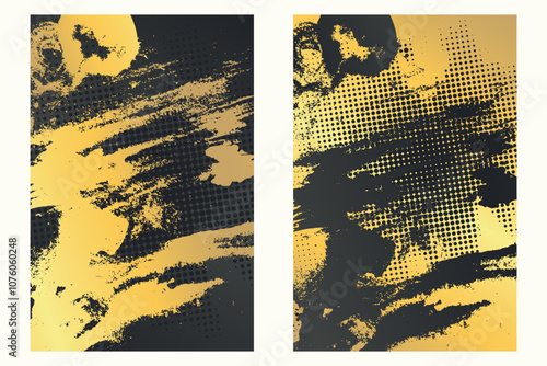 Watercolor or ink strokes in a grunge style banner template. Yellow gold grunge design template with strokes. Perfect for adding an edgy and textured look to banners, posters, and creative designs. 