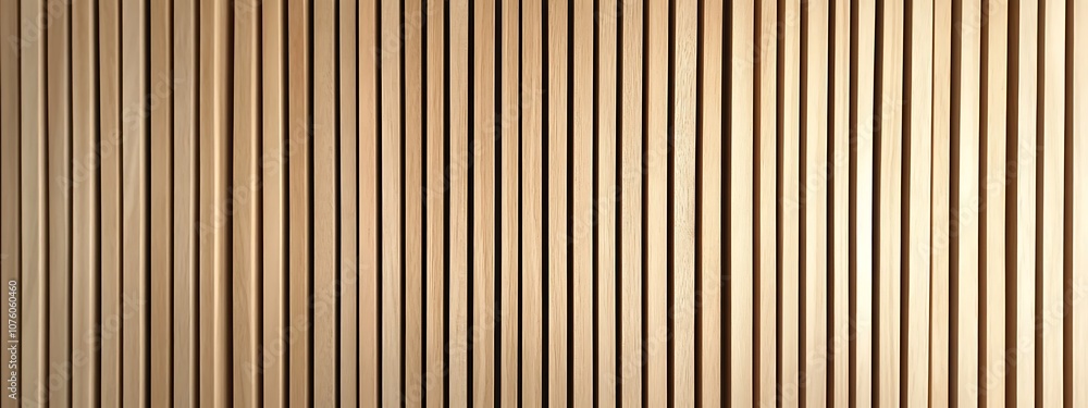 Fototapeta premium Wooden wall background with vertical slats, texture of natural wood paneling for interior design or backdrop. Wooden paneling wall. 