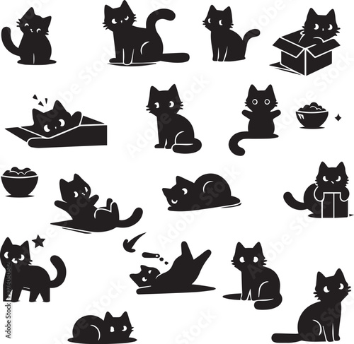 cat vector, different styles of cat, silhouette cat, black cat