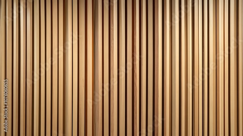  Wooden wall background with vertical slats, texture of natural wood paneling for interior design or backdrop. Wooden paneling wall. 