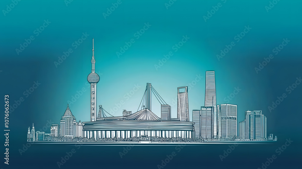 Obraz premium Stylized skyline of Shanghai, China