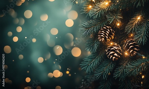 Wallpaper Mural  Festive Fir Tree with Bokeh and Glowing Lights with copy space  Torontodigital.ca