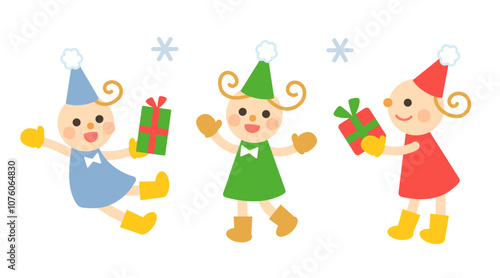 クリスマスの小人のイラストセット　かわいい