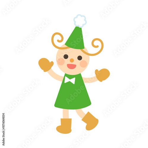 クリスマスの小人のイラスト　緑