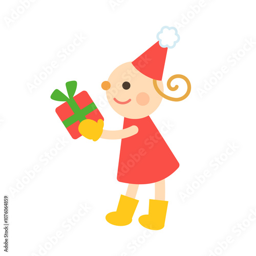 クリスマスの小人のイラスト　赤