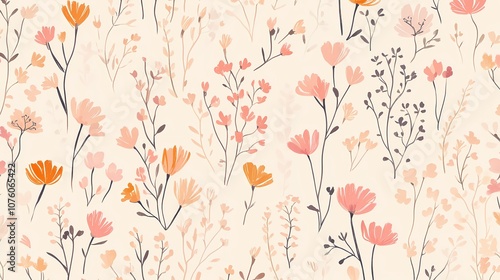 Wallpaper Mural Pink and orange flowers and leaves pattern illustration poster background Torontodigital.ca