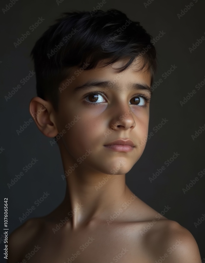 Portrait of Thoughtful Syrian Boy in Soft Dramatic Lighting Portrait of Thoughtful Syrian Boy in Soft Dramatic Lighting