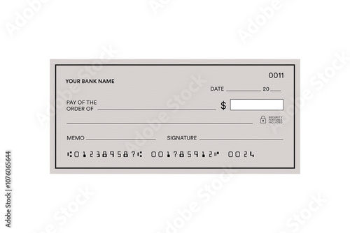 Fake blank cheque, Demo cheque, blank bank cheque vector