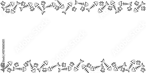 Cat paw and fish bone, frame and border background.