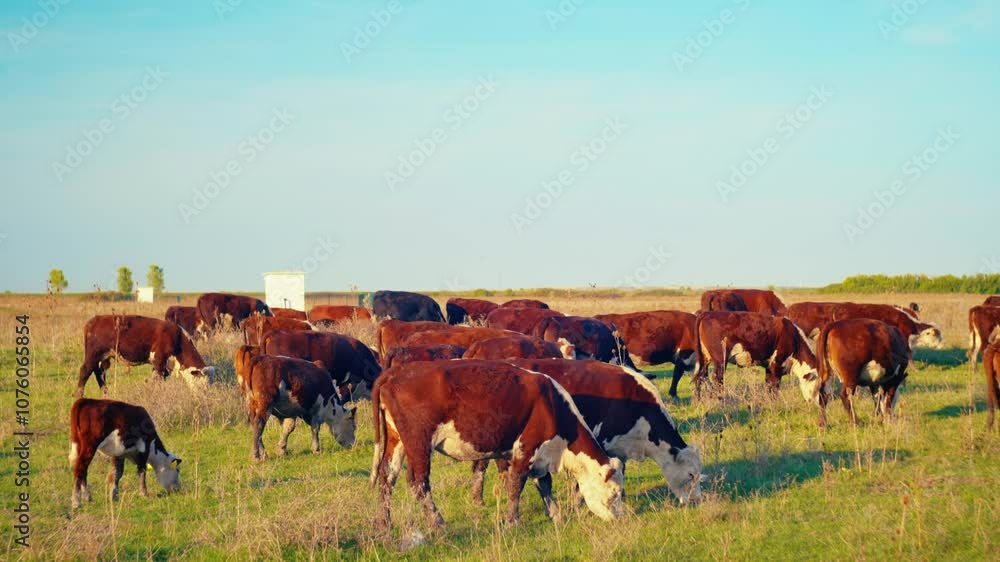 Cows Enjoying Fresh Grass in the Tranquil Silence of a Beautiful, Sunny Autumn Day. Cows Enjoying Fresh Grass in the Tranquil Silence of a Beautiful, Sunny Autumn Day.