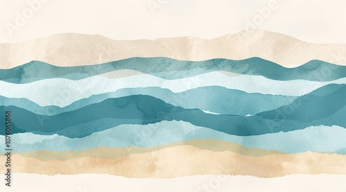 Abstraction wavy blue, beige watercolor stain