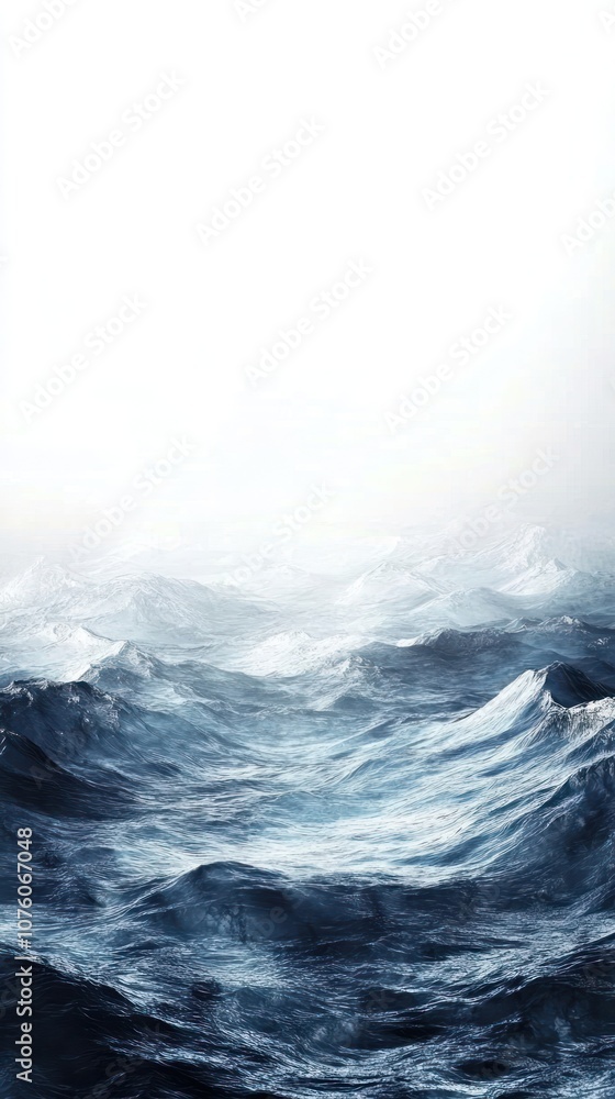 Fototapeta premium A serene depiction of ocean waves under a misty atmosphere.