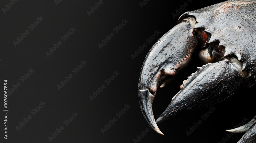 Close-up of a crab claw against a dark background. Close-up of a crab claw against a dark background.