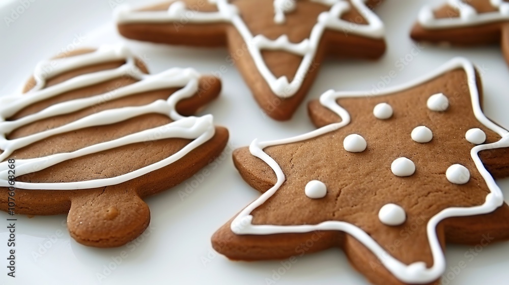 Macro shot of gingerbread cookies decorated with intricate icing details. Christmas baking, festive celebrations,seasonal traditions,holiday-themed designs,marketing materials,holiday warmth Macro shot of gingerbread cookies decorated with intricate icing details. Christmas baking, festive celebrations,seasonal traditions,holiday-themed designs,marketing materials,holiday warmth