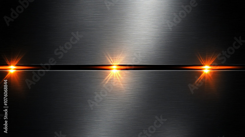 Modern striped titanium plate with orange luminous line, sleek design, metallic texture, and glowing accents create striking visual appeal