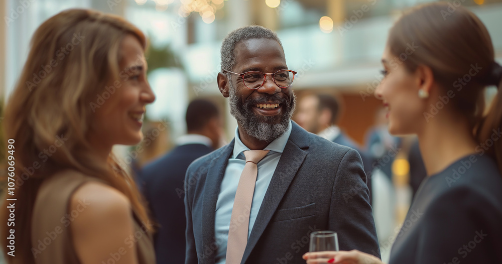 Business Colleagues Enjoying Conversation at Corporate Event Business Colleagues Enjoying Conversation at Corporate Event