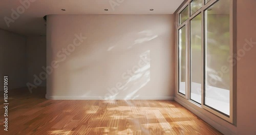 3d render of empty house or living room with sunshine shadow