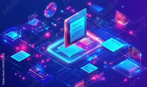 Wallpaper Mural  Abstract network grid with files and folders, futuristic software interface, digital document management system, store, search and organize documents, corporate business, paperless office  Torontodigital.ca