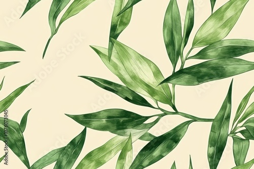 Zen Inspired Bamboo Leaves on Beige Background photo