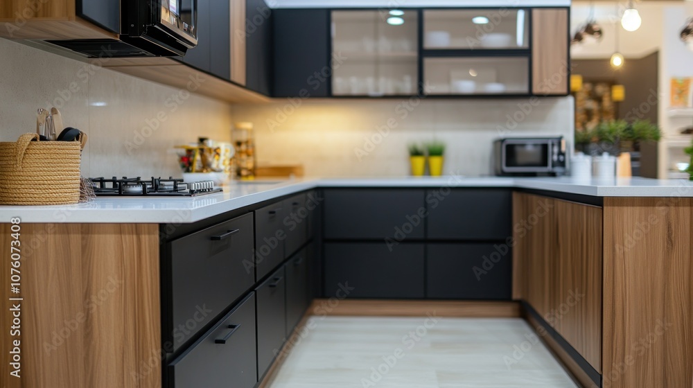 Modern Kitchen Design with Black and Wood Cabinets Modern Kitchen Design with Black and Wood Cabinets