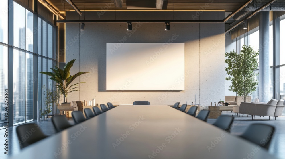 Modern Conference Room with Empty Canvas Display Modern Conference Room with Empty Canvas Display