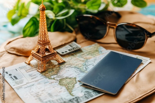 Travel Essentials with Miniature Eiffel Tower