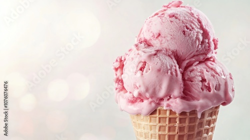 Pink Ice Cream Cone With a Light Background photo