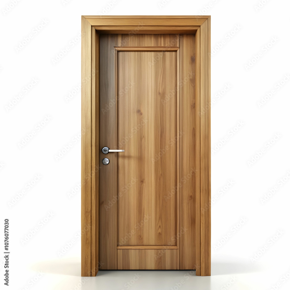 Obraz premium A rustic wood door isolated on a white background, showcasing its natural grain and texture.