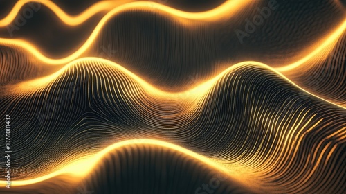 A glowing golden neon line pattern cascading over a smooth black background in a modern 3D abstract design.