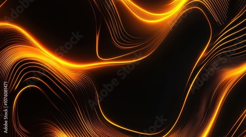 A glowing golden neon line pattern cascading over a smooth black background in a modern 3D abstract design.