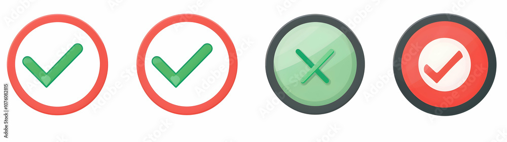 Set of checkmark and X sign icons, green Set of checkmark and X sign icons, green
