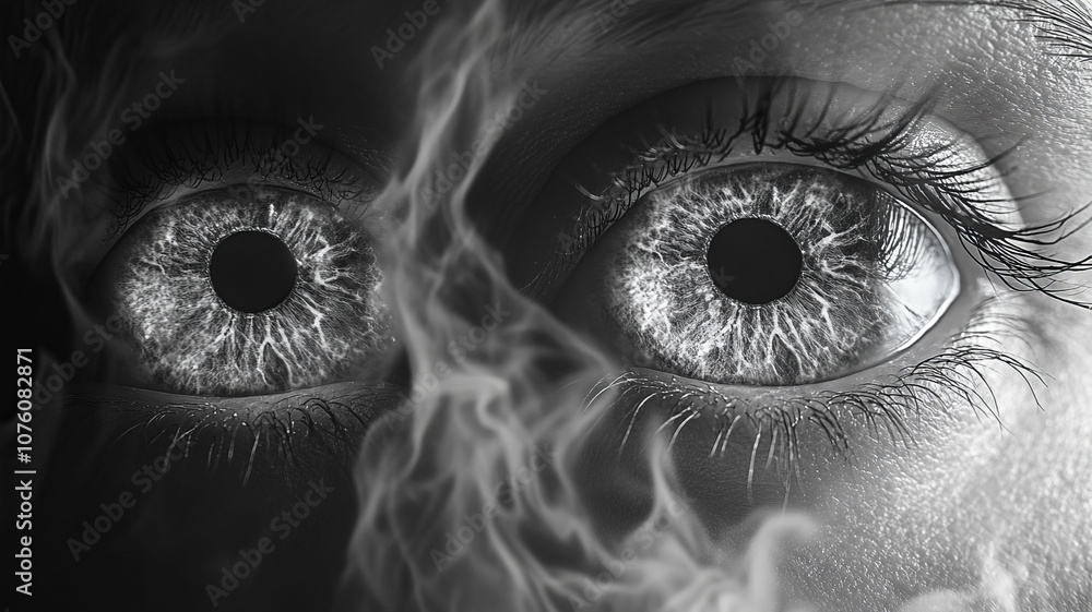 Fototapeta premium a pair of eyes gazing deeply into the vortex of time, symbolizing the connection between past actions and the present